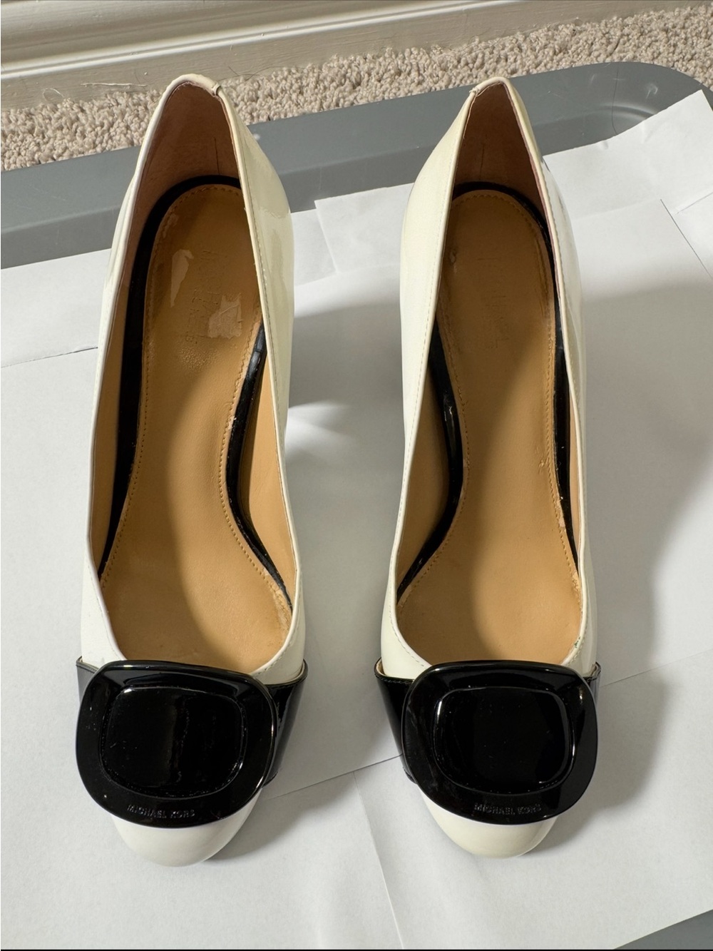 Michael Kors Black & White Patent Leather with Black Accent Buckle / Black Heel - Picture 2 of 16
